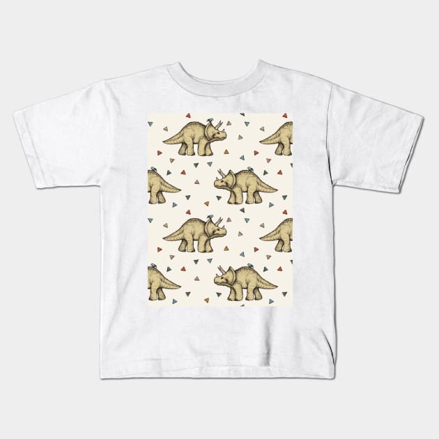 Triceratops & Triangles Kids T-Shirt by micklyn